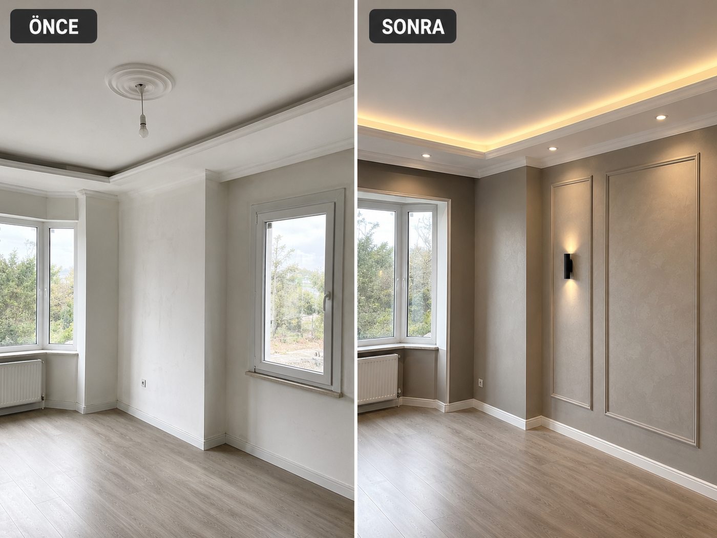 Urla iç cephe boya öncesi ve sonrası